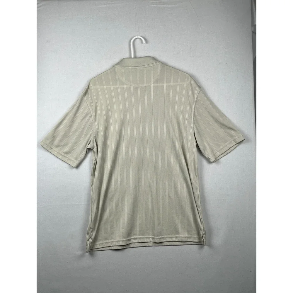 Haggar Polo Shirt Mens Large L 1/4 Zip Short Sleeve Ribbed Vertical Tan Stone